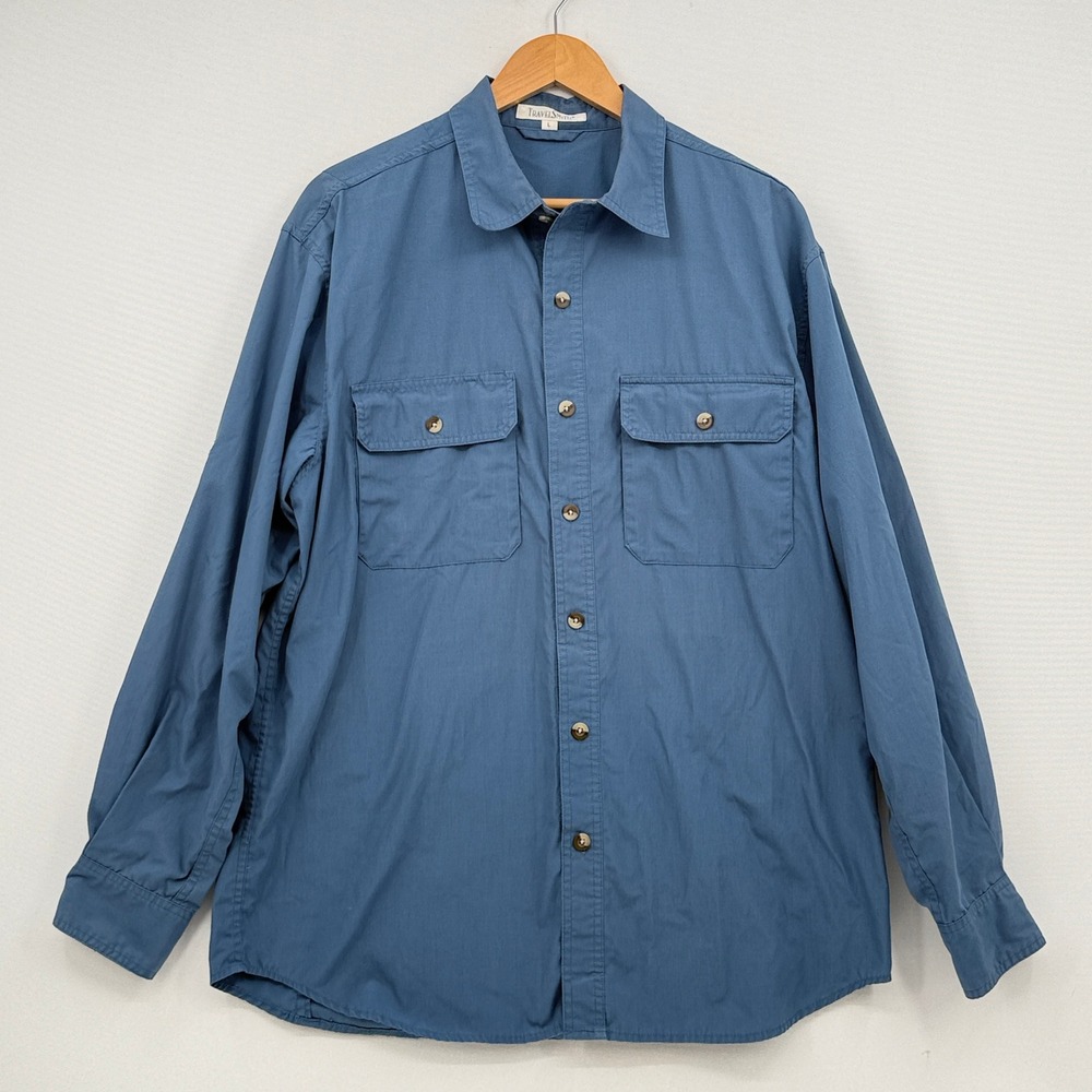TravelSmith Button Down Shirt Mens Large Blue Utility Gorpcore Travel Workwear